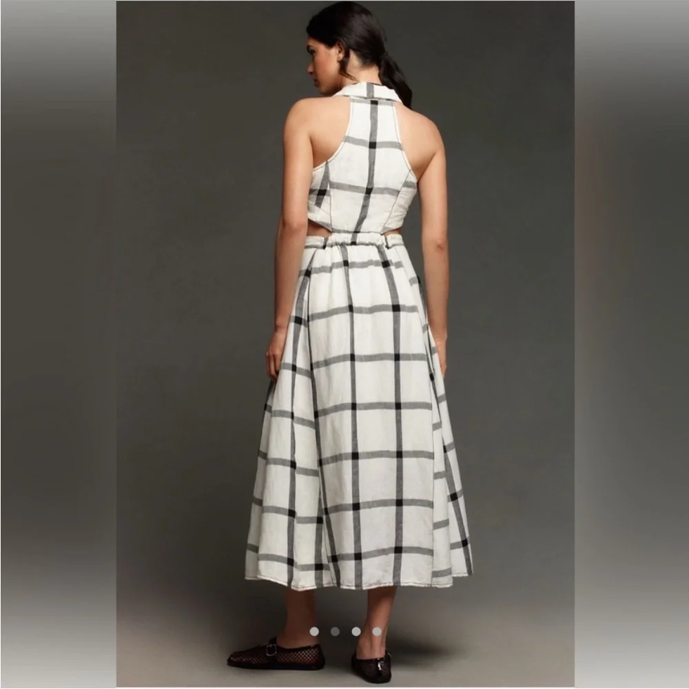 Anthropologie Pilcro Halter Plunge Linen Midi Dress - Picture 2 of 6